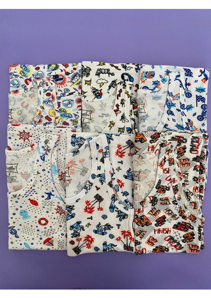 Erkek Çocuk Elastan Emprime Atlet 6'lı Paket-Renkli fiyatları