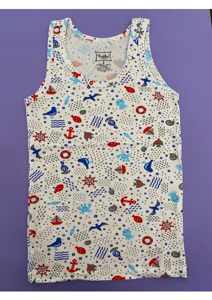 Erkek Çocuk Elastan Emprime Atlet 6'lı Paket-Renkli fırsatları