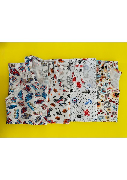 Erkek Çocuk Elastan Emprime Atlet 6'lı Paket-Renkli