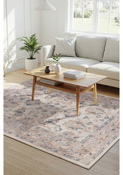 Relic Krem Vintage Dokulu Klasik Desenli Dokuma Tabanlı Şönil Halı Al 512