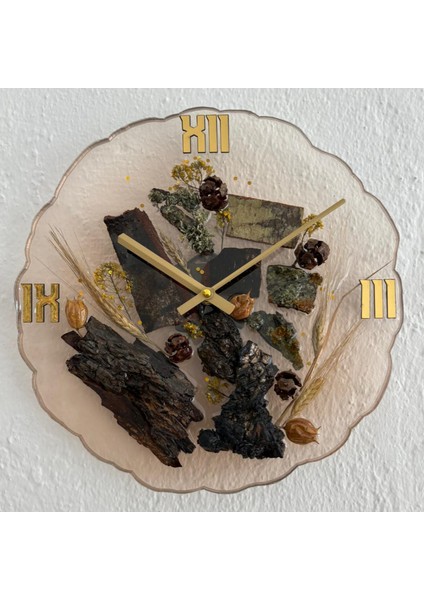 - Doğal Ağaç Kabuklu Epoksi Duvar Saati (Özel Tasarım - Tek Üretim - Versiyon Iv) - 30 cm