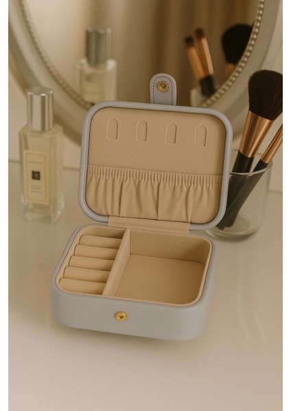 Deri Mini Baklava Desenli Seyahat Takı Bijuteri Mücevher Kutusu Organizer Düzenleyici 11,5cm Gri Ithal Ürün fiyatları