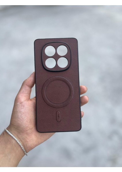 Xiaomi Redmi Note 14 Uyumlu Magsafe Özellikli Deri Görünümlü Silikon Kılıf