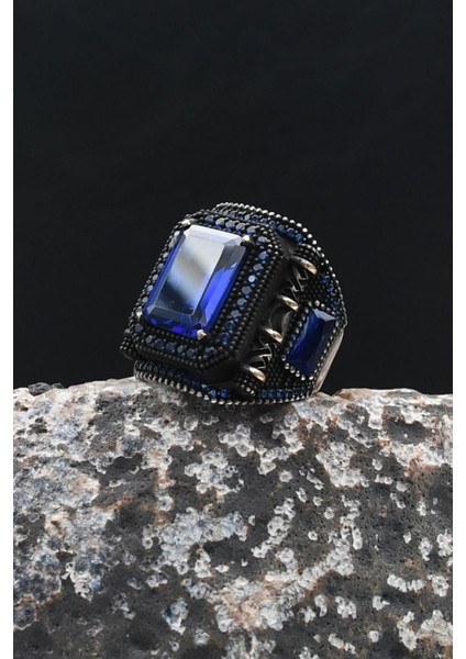 Lacivert Zirkon Taşlı Kare Tasarımlı 925 Ayar Gümüş Erkek Yüzük 902200 fiyatları