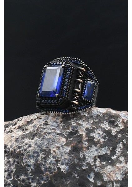 Lacivert Zirkon Taşlı Kare Tasarımlı 925 Ayar Gümüş Erkek Yüzük 902200 fırsatları