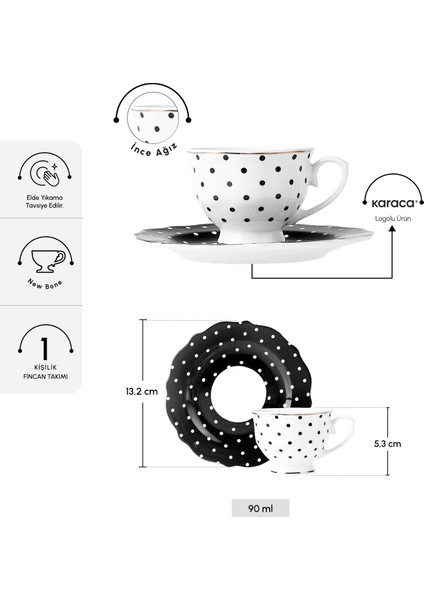 New Romantic Puantiyeli Kahve Fincanı 90 ml Siyah fiyatları