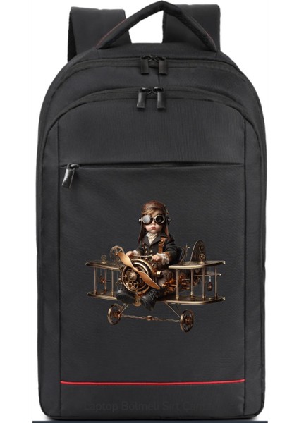 Nostalji Uçak ve Çocuk Pilot Temalı Sırt Çantası Pilot - Havacı - Uçak Tutkunu Hediye