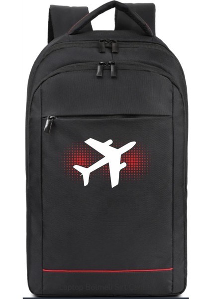 Uçak Silüeti Baskılı Sırt Çantası Pilot - Havacı - Uçak Tutkunu Hediye