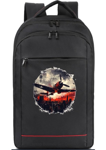 Klasik Kırmızı Uçak Temalı Sırt Çantası Pilot - Havacı - Uçak Tutkunu Hediye