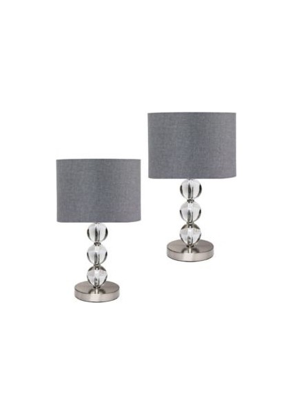2 Adet Cam Gövdeli Krom Ayaklı Kumaş Başlıklı Dekoratif Masa Gece Lambası modelleri