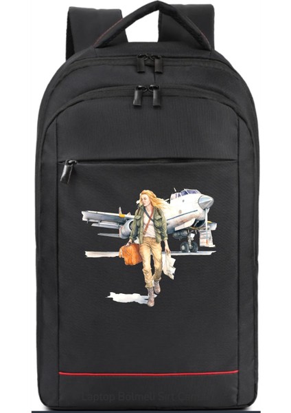 Kadın Pilot ve Uçak Temalı Sırt Çantası Pilot - Havacı - Uçak Tutkunu Hediye