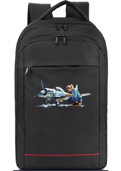 Kadın Pilot ve Uçak Temalı Sırt Çantası Pilot - Havacı - Uçak Tutkunu Hediye