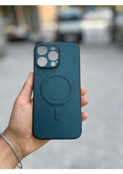iphone 16 Pro Max Uyumlu Magsafe Özellikli Deri Görünümlü Silikon Kılıf