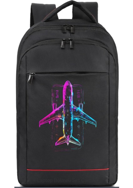 Renkli Line Uçak Temalı Sırt Çantası Pilot - Havacı - Uçak Tutkunu Hediye