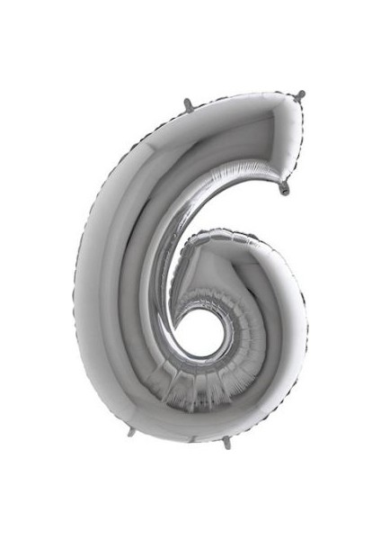 Rakam Balon Gümüş 6 Rakamı - 100CM