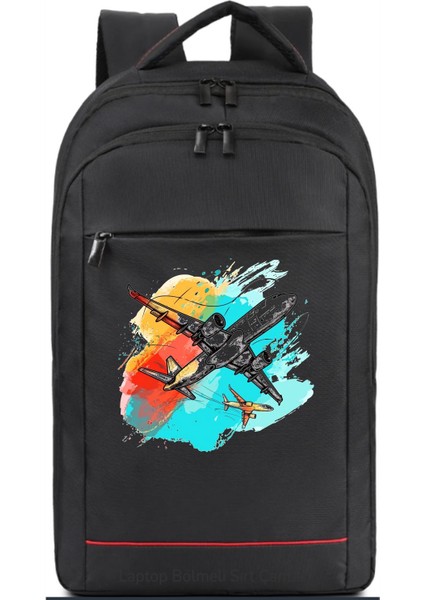 Renkli Line Uçak Temalı Sırt Çantası Pilot - Havacı - Uçak Tutkunu Hediye