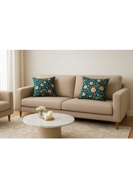 2li Sıvı Geçirmez Çiçek Desenli Kırlent KILIFI,40X40 Cm,yastık Kılıfı