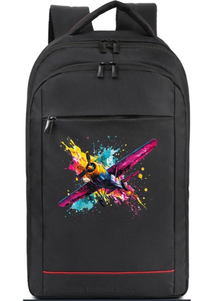 Renkli Pervaneli Uçak Temalı Sırt Çantası Pilot - Havacı - Uçak Tutkunu Hediye