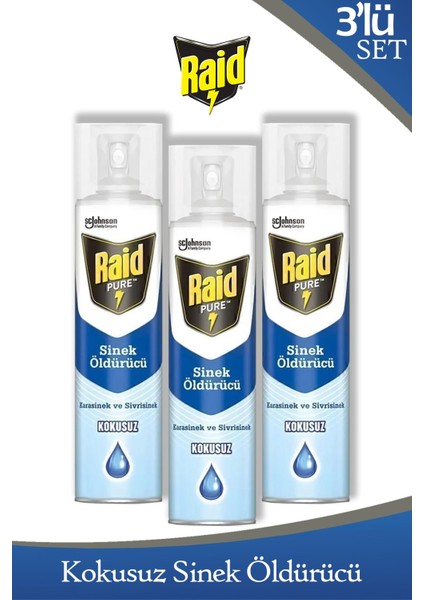 Pure Sineklere Karşı Etkili Kokusuz Sprey 300 ml x 3 Adet