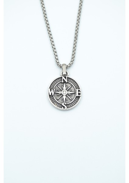 Minimal Pusula Gümüş Kaplama Örme Zincir Kolye