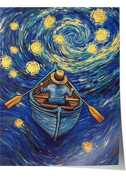 Çerçevesiz Poster, Yıldızlı Gece – Van Gogh Esintisi, Salon Dekoru Poster No: 110253