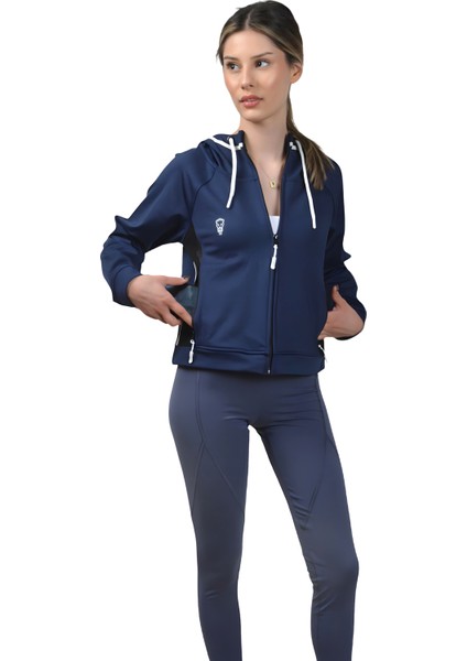 Lacivert Kadın Crop Sweatshirt Fermuarlı Sırt Dekolteli Kapüşonlu Eşofman Üstü fiyatları