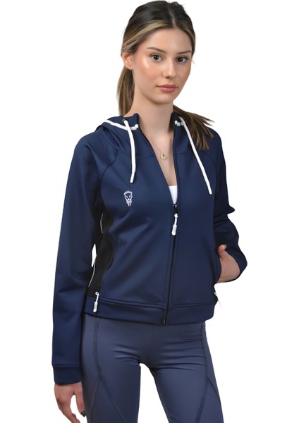 Lacivert Kadın Crop Sweatshirt Fermuarlı Sırt Dekolteli Kapüşonlu Eşofman Üstü indirimleri