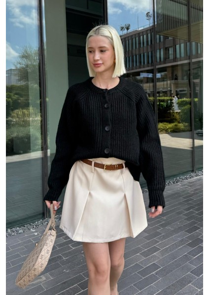 Siyah Bisiklet Yaka Selanik Örgü Düğmeli Kadın Hırka MG2487 fırsatları