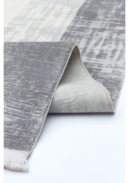 Xenon Gri Çerçeveli Etnik Modern Desenli Viskon Hav Vermeyen Leke Tutmayan Kolay Temizlenen Yumuşak Makine Salon Yolluk Mutfak Halı