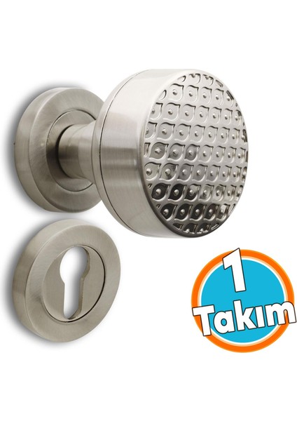 Kapı Tokmağı Topuzu Kolu Metal Tokmak Saten Kapı Kolu Yale Sağa Sola Uygun 1 Takım