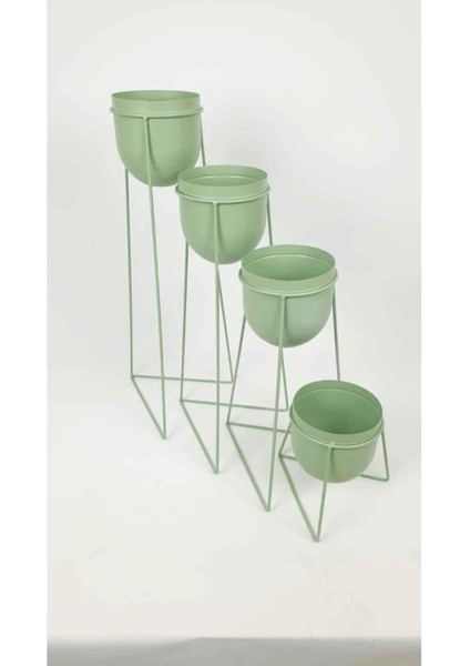 Ayaklı Metal Orkide Çiçek Saksılığı Dörtlü Mint Yeşili modelleri