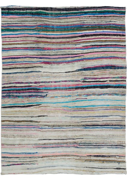 Girit Bej Çizgili Yün Modern Desenli Yün Hav Toz Vermez Leke Tutmayan Salon Yolluk Mutfak El Dokuma Halı