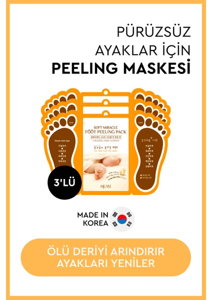 Miracle Foot Peeling Pack - Mjcare Çorap Tipi Ayak Peeling Maskesi 3'lü