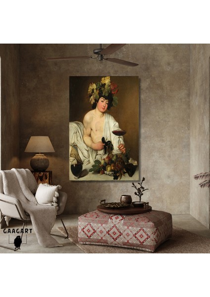 Tekli Dikey Kanvas Tablo Ünlü Eserler Caravaggio Bacchus