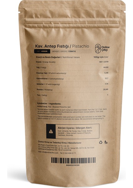 Kavrulmuş Antep Fıstığı Anaçıtlak 400 gr fiyatları