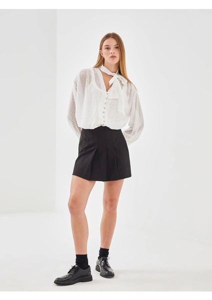 Lcw Vision Siyah Beli Fermuarlı Kadın Pileli Etek