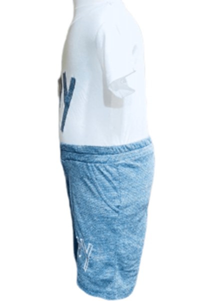 Erkek Çocuk İkili Takım – Baskılı Beyaz T-Shirt ve Gri Şort %100 Pamuk fiyatları