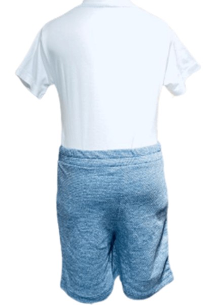 Erkek Çocuk İkili Takım – Baskılı Beyaz T-Shirt ve Gri Şort %100 Pamuk modelleri