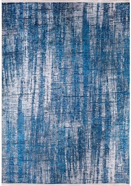 Krasnodar Mavi Modern Etnik Desenli Makinada Yıkanabilir Hav Toz Vermez Leke Tutmayan Kaymaz Taban Dijital Makine Baskı Salon Yolluk Mutfak Halı