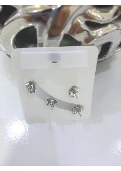 Çelik Küpe 2'li Taşlı Yıldız Tek Taşlı Model Gümüş Silver fiyatları