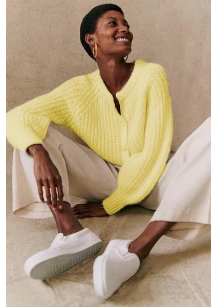 Sarı Bisiklet Yaka Selanik Örgü Düğmeli Kadın Hırka MG2487 fiyatları