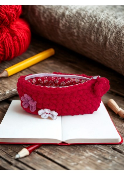 El Örgüsü Yumuşacık Makyaj Çantası & Neşeli Kalemlik - Astarlı ve Fermuarlı modelleri