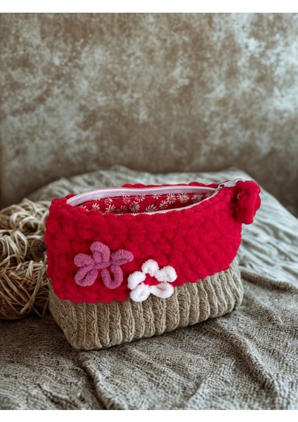 El Örgüsü Yumuşacık Makyaj Çantası & Neşeli Kalemlik - Astarlı ve Fermuarlı