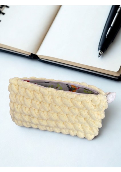 El Örgüsü Yumuşacık Makyaj Çantası & Neşeli Kalemlik - Astarlı ve Fermuarlı