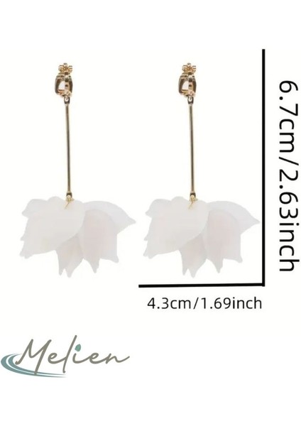 Günlük ve Özel Anlar Için Bohem Tarzı Lotus Çiçek Detaylı Zarif Beyaz Uzun Sallantılı Avrupa Tarzı Şık Küpe modelleri