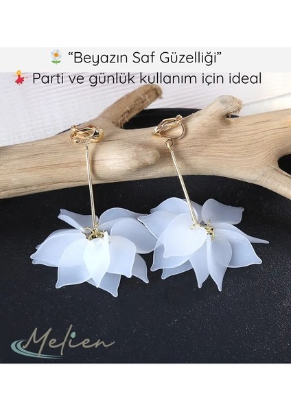 Günlük ve Özel Anlar Için Bohem Tarzı Lotus Çiçek Detaylı Zarif Beyaz Uzun Sallantılı Avrupa Tarzı Şık Küpe fırsatları