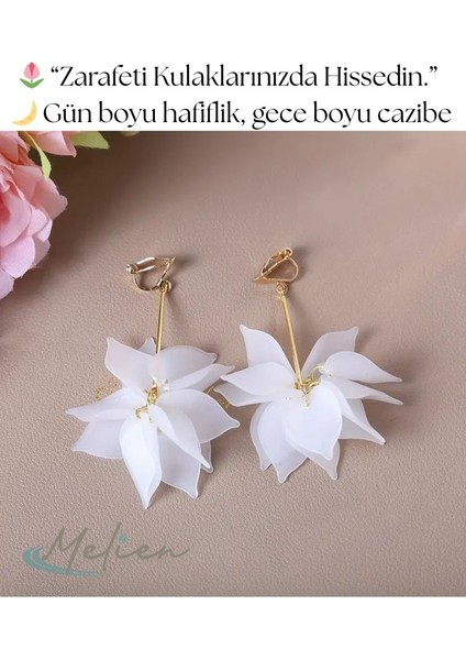 Günlük ve Özel Anlar Için Bohem Tarzı Lotus Çiçek Detaylı Zarif Beyaz Uzun Sallantılı Avrupa Tarzı Şık Küpe indirimleri