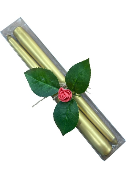 Şamdan Mumu Gold 2’li Konik 25 cm Dekoratif Konik Uzun Mum Seti