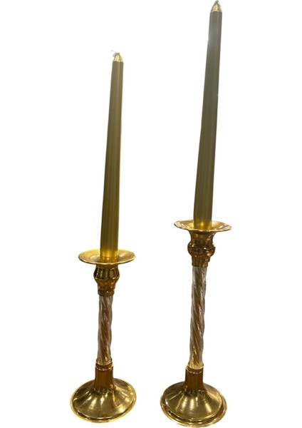 Şamdan Mumu Gold 2’li Konik 25 cm Dekoratif Konik Uzun Mum Seti modelleri