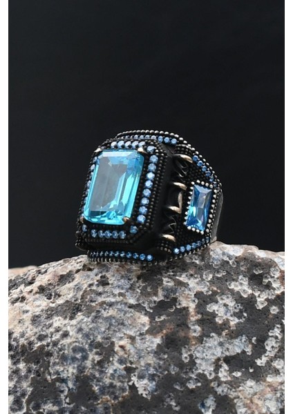 Akua Marine - Aqua Marin Taşlı Kare Tasarımlı 925 Ayar Gümüş Yüzük 902202 modelleri